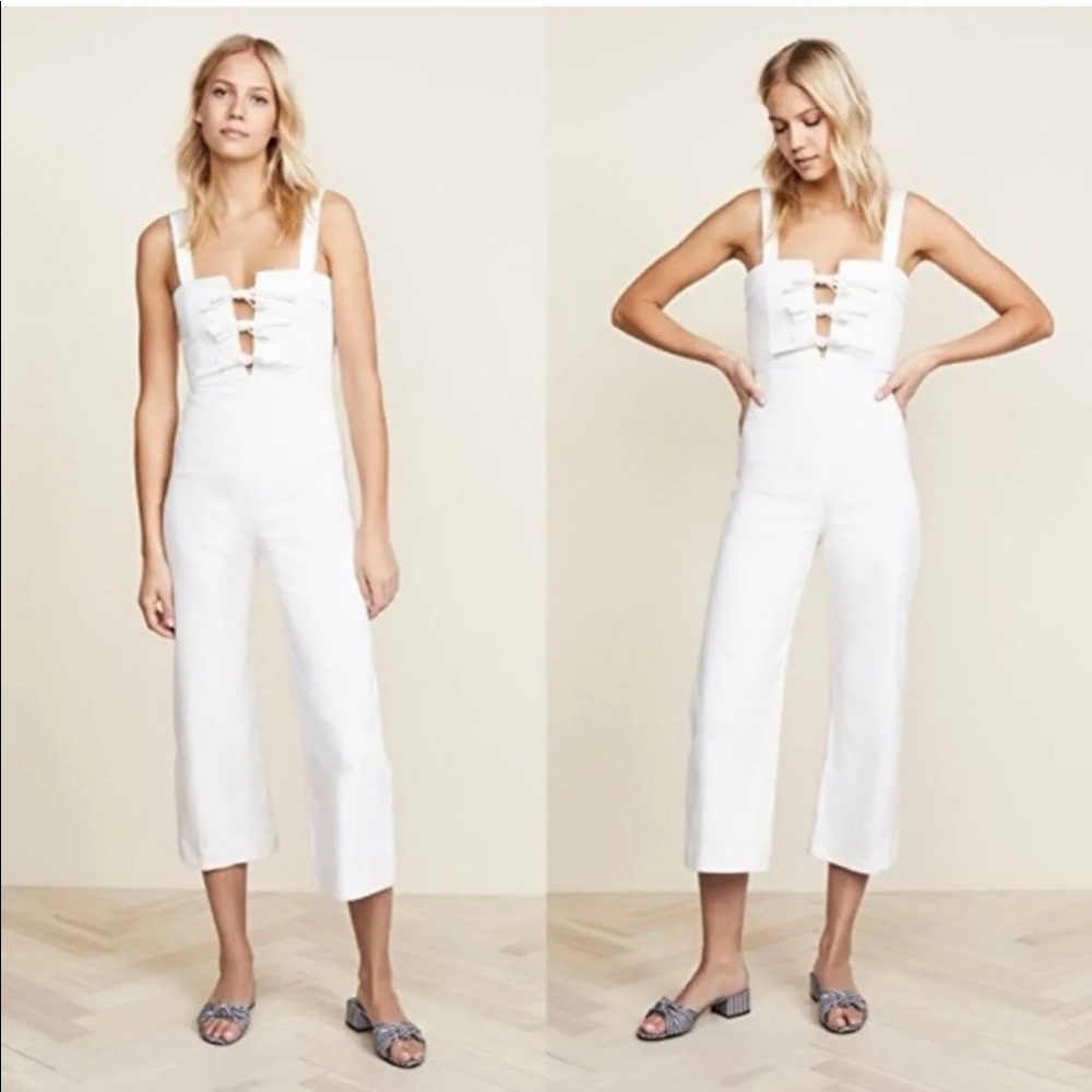 White jean jumpsuit